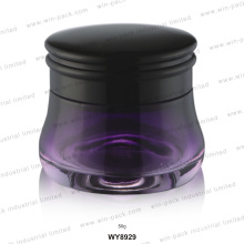 Glass Jar Transparent Purple Color Screw Ribbed Cap 50g Skincare Container